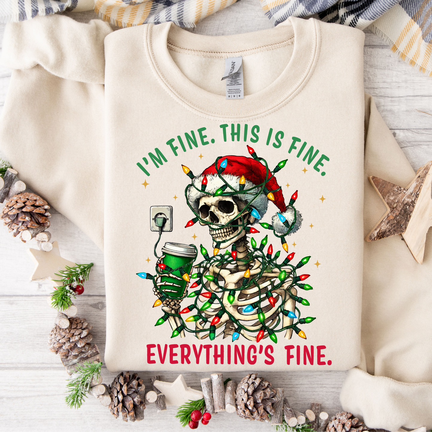 I'm Fine Tangled Lights Skull Sweatshirt