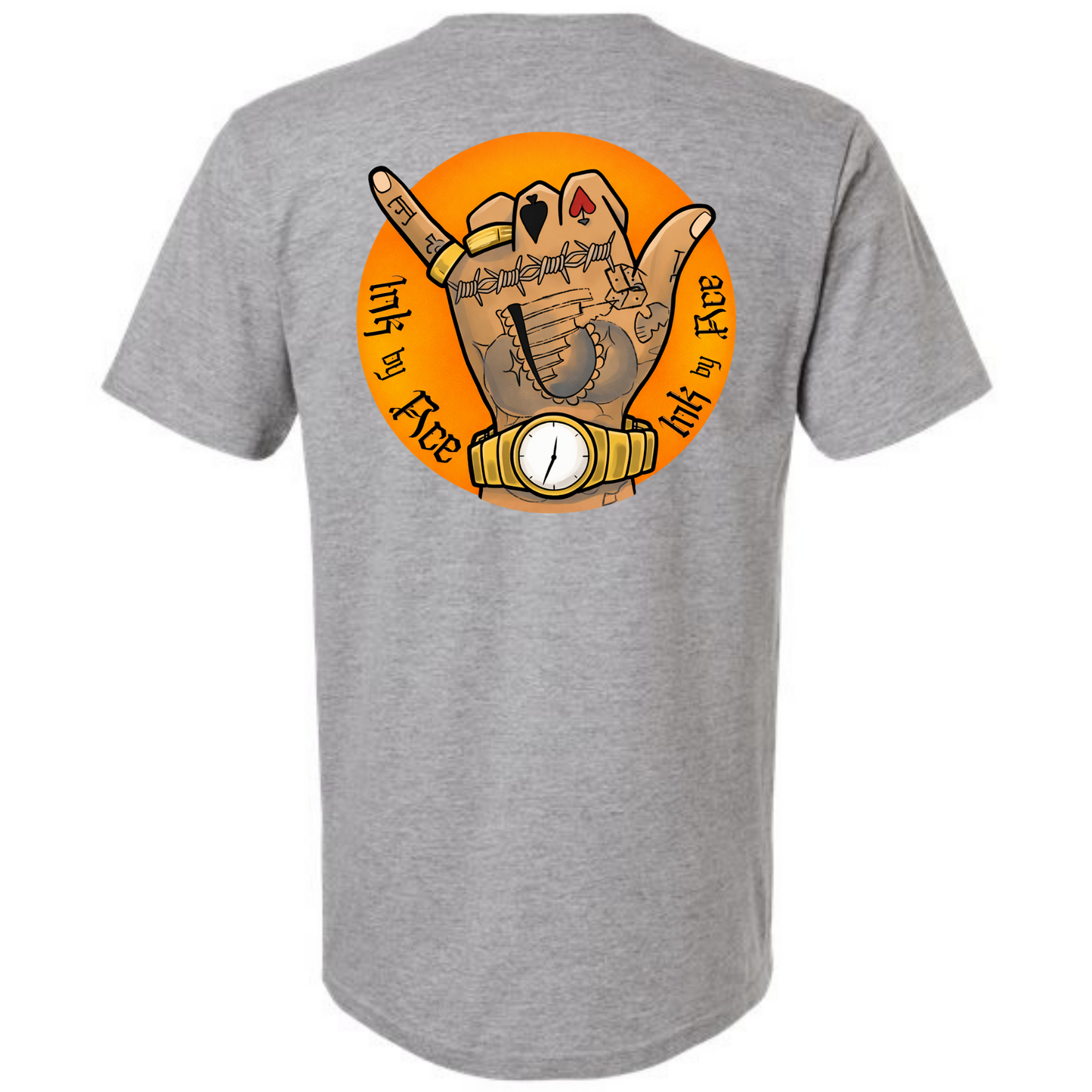 Tatted Hand Orange Graphic Tee Grey