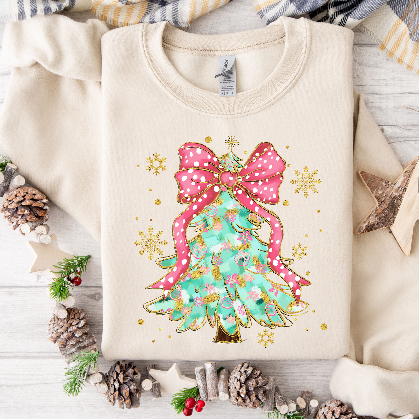 Christmas Tree Bow Glitter Sweatshirt
