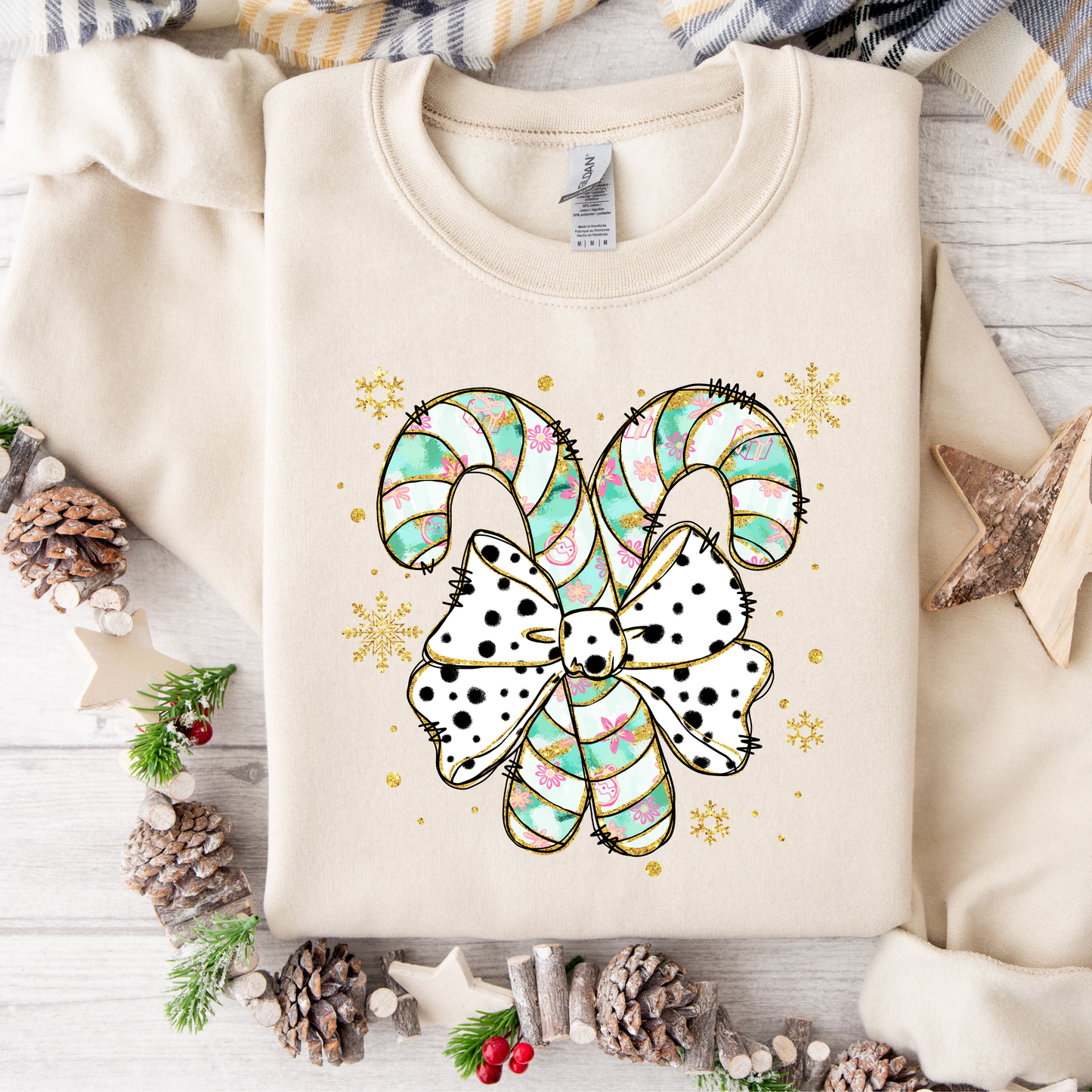 Candy Cane Bow Glitter Sweatshirt