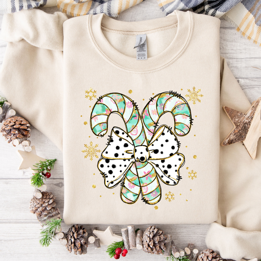 Candy Cane Bow Glitter Sweatshirt