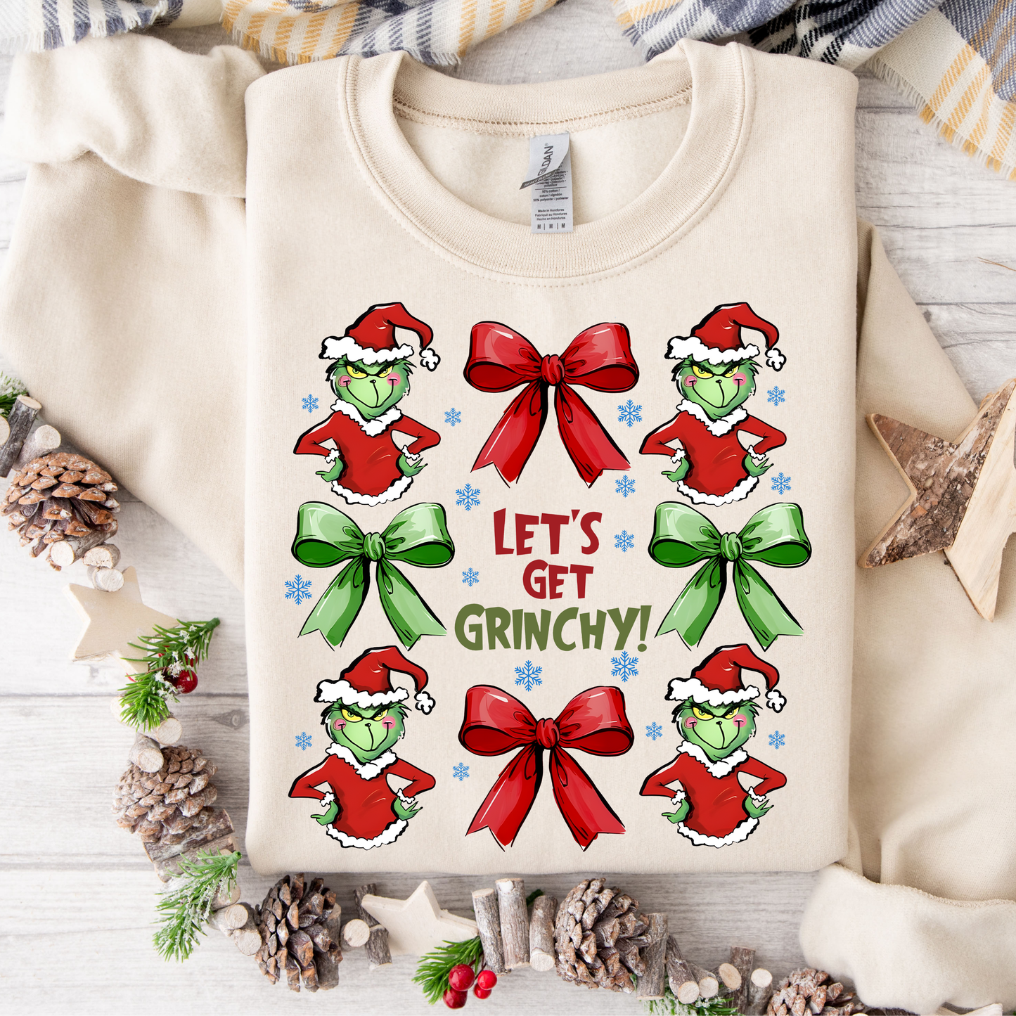 Lets Get Grinchy Coquette Bow Sweatshirt