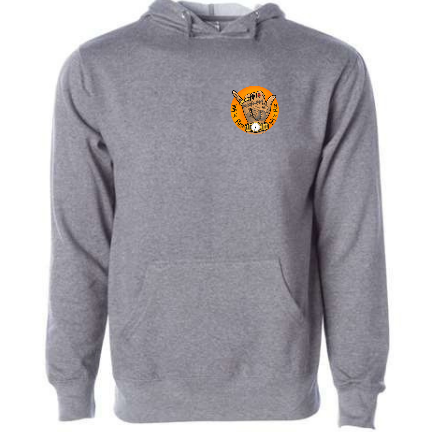 Tatted Hand Inked By Ace Orange Graphic Hoodie Grey