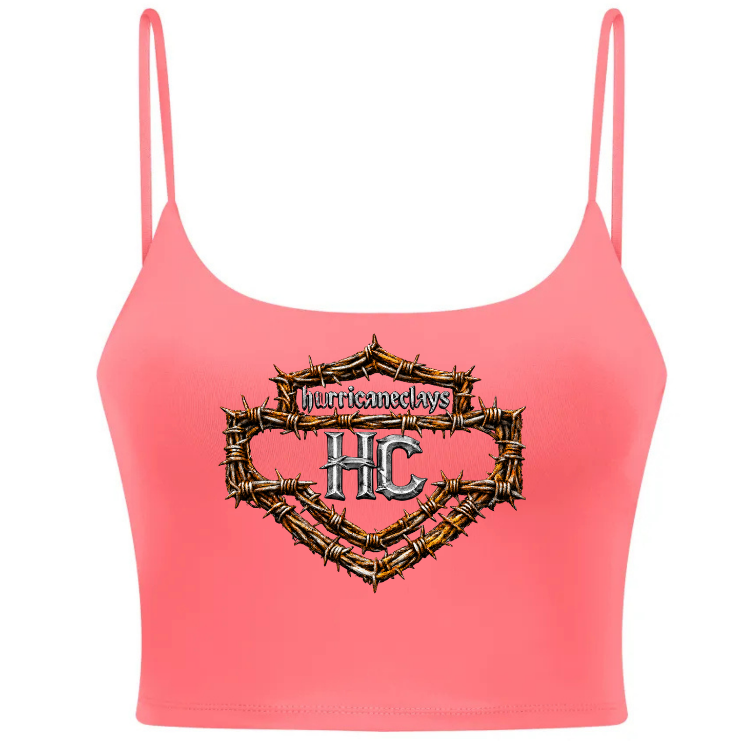 Hurricane Clays Spaghetti Strap Yoga Bra HC Barbed Wire Badge