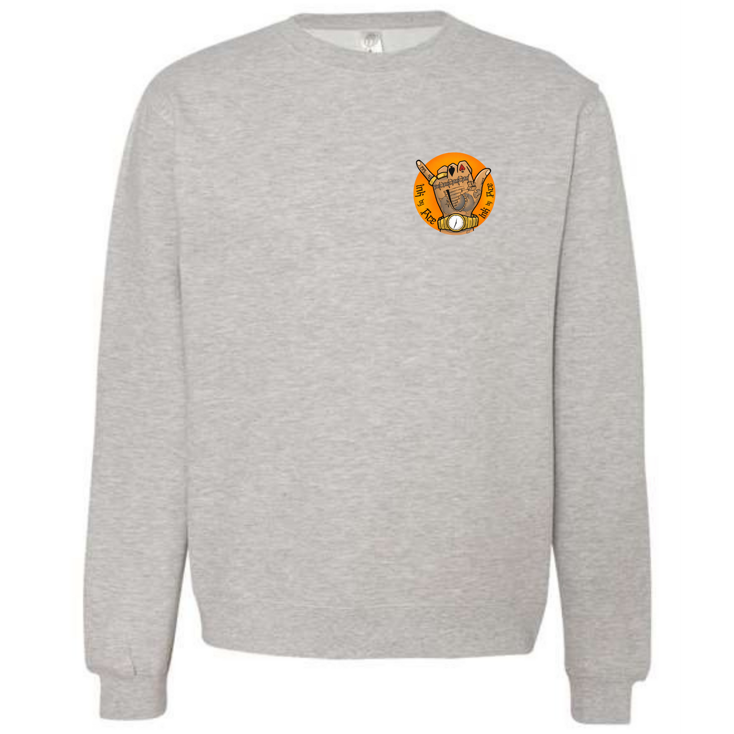 Tatted Hand Orange Graphic Crewneck Sweatshirt Grey