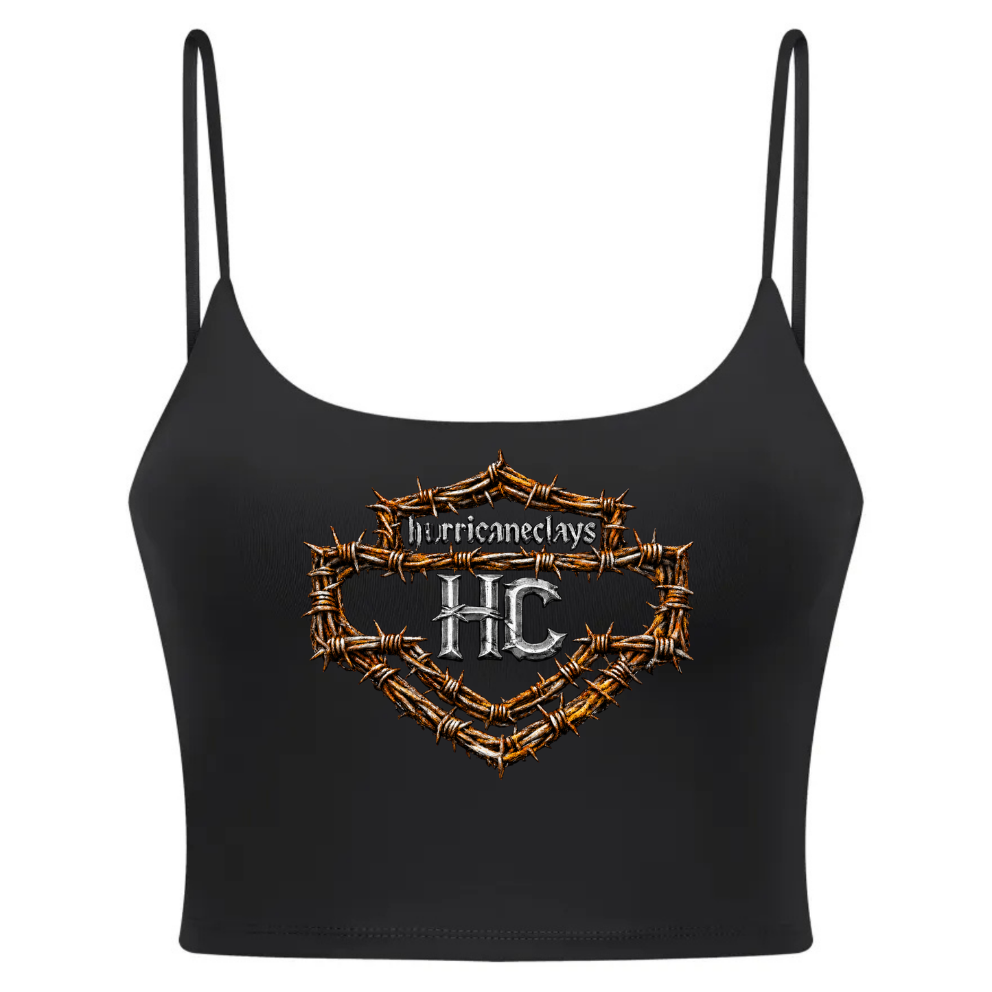 Hurricane Clays Spaghetti Strap Yoga Bra HC Barbed Wire Badge