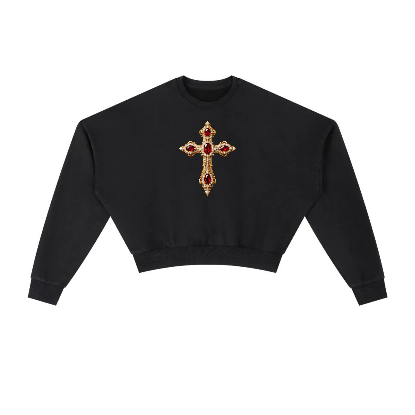Vintage Washed Cropped Sweatshirt Ornate Cross