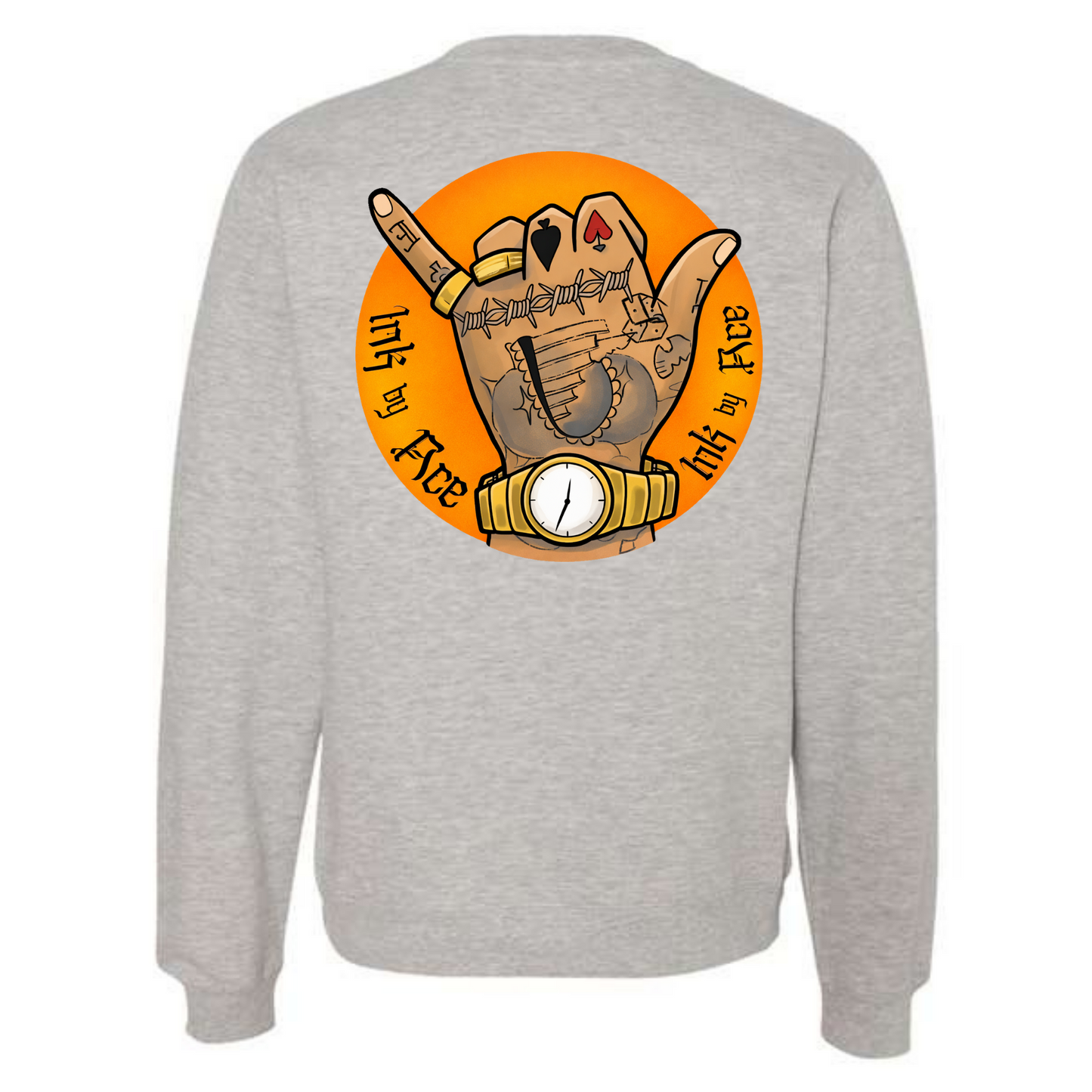 Tatted Hand Orange Graphic Crewneck Sweatshirt Grey