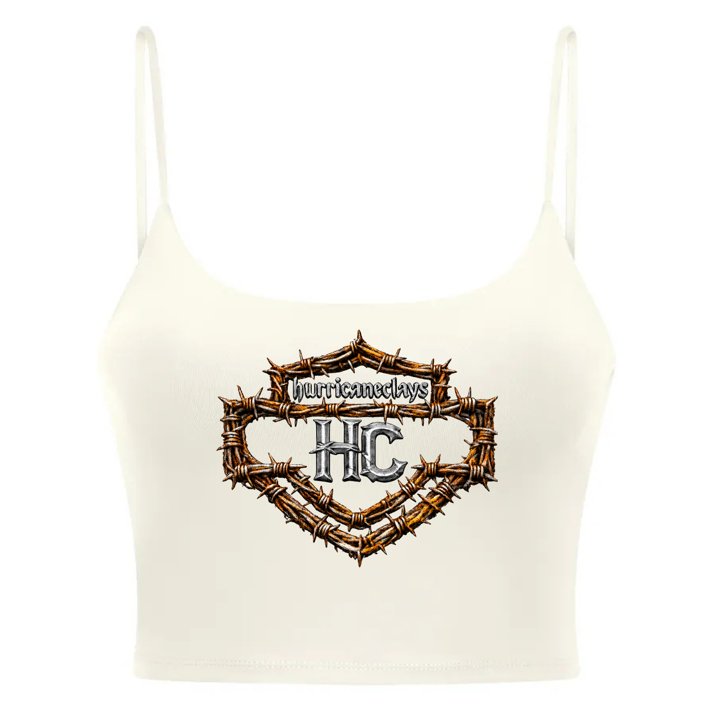 Hurricane Clays Spaghetti Strap Yoga Bra HC Barbed Wire Badge