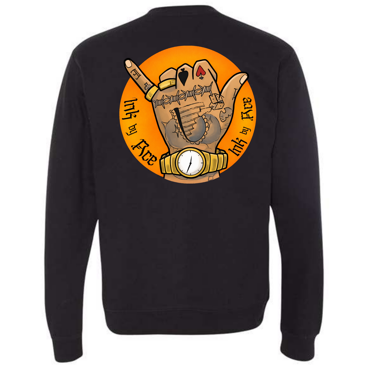 Tatted Hand Orange Graphic Crewneck Sweatshirt Black