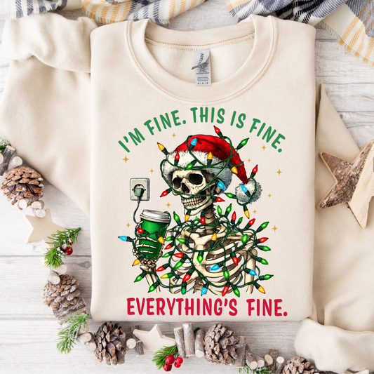 I'm Fine Tangled Lights Skull Sweatshirt