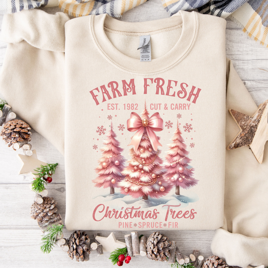 Pink Farm Fresh Christmas Trees Sweatshirt