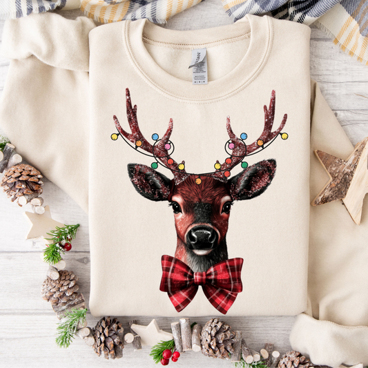 Christmas Deer with Lights and Bowtie Sweatshirt