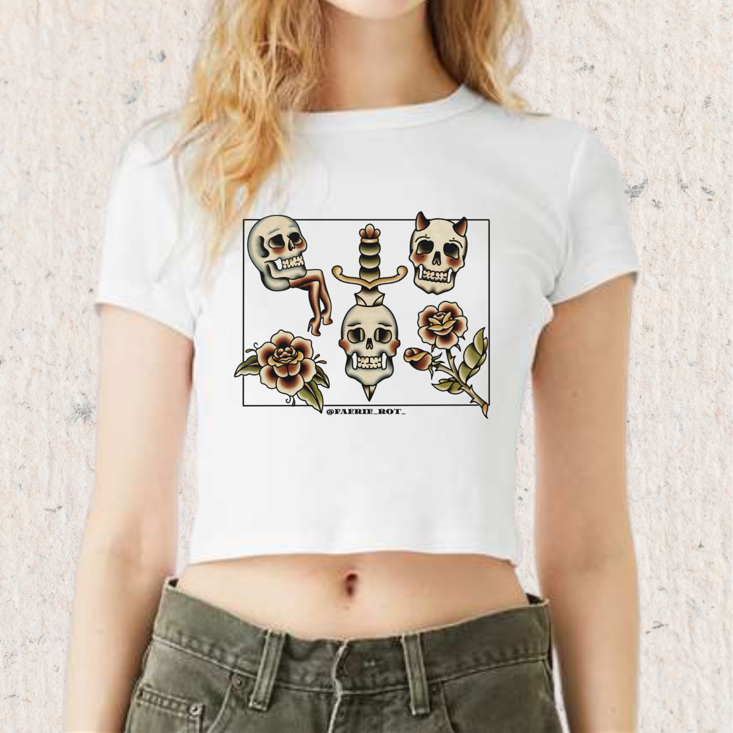 Faerie Rot Baby Tee Square Skulls & Roses