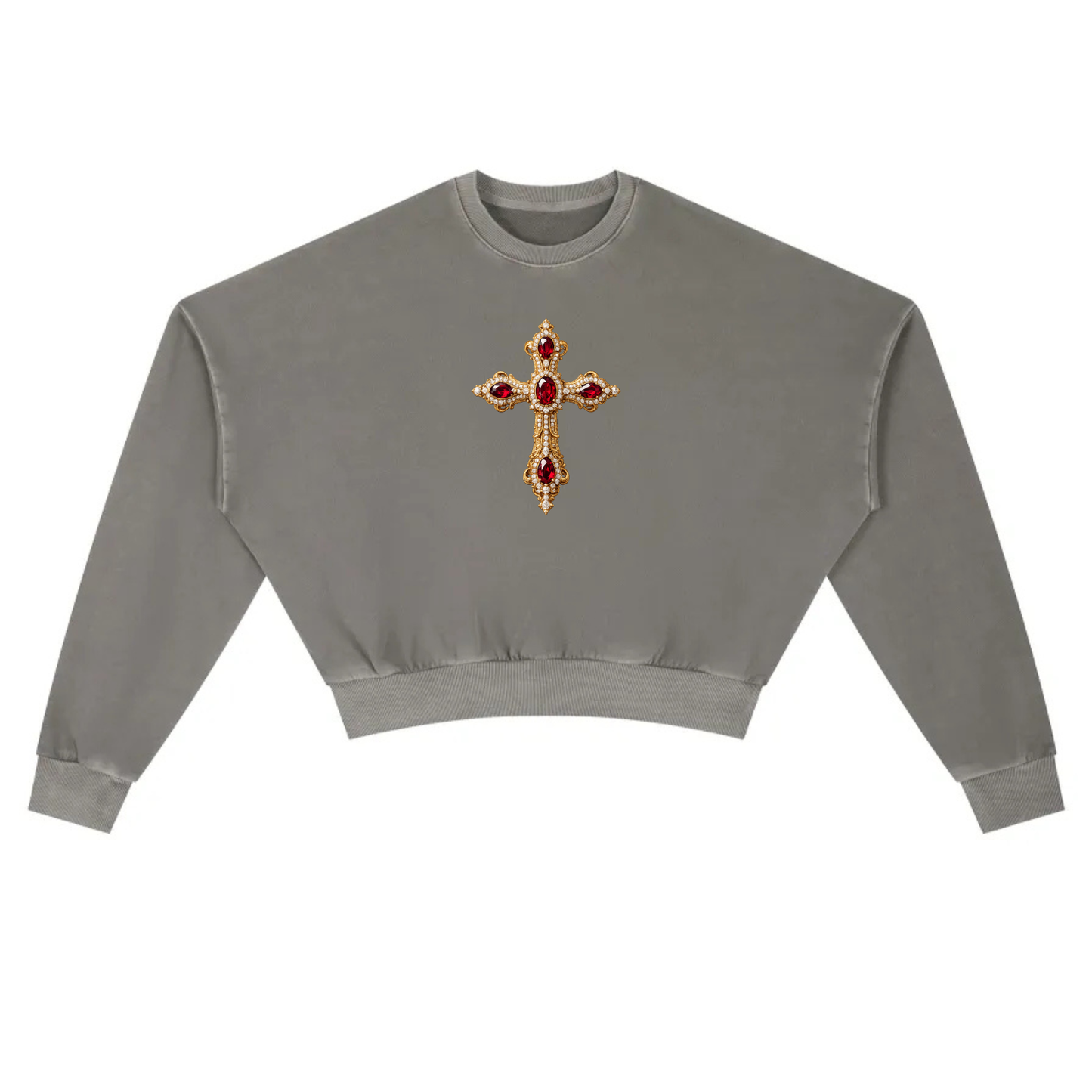 Vintage Washed Cropped Sweatshirt Ornate Cross